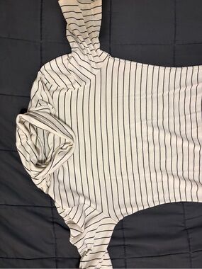Striped Cream and Black turtleneck Long-Sleeve Women's Top